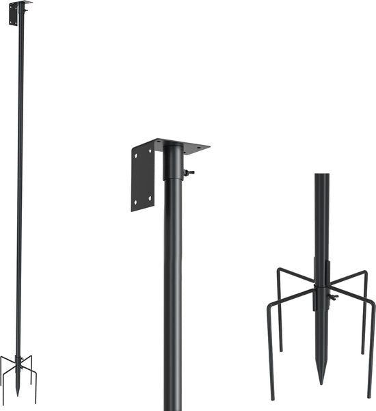 Pannello di Supporto per Uccelli Universale 203 cm con Piede Regolabile a 5 Viti per Esterno, Giardino, Nero, Kit Base per Stazione Meteorologica (Senza Abitino per Uccelli)