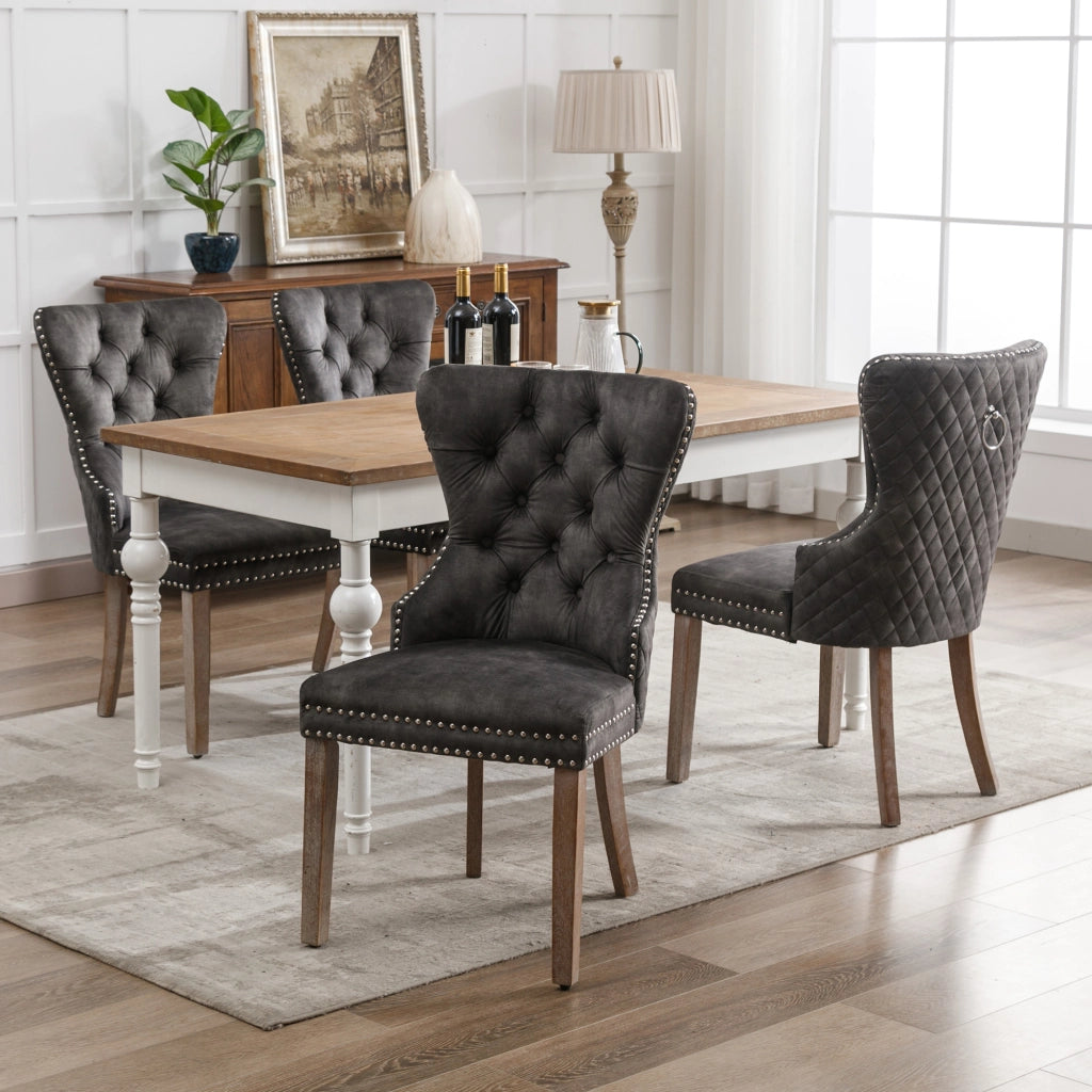 Sedia da Pranzo in Velluto con Gambe in Legno Massello ¨C Xylo ¨C Grigio, Set 4 Pezzi