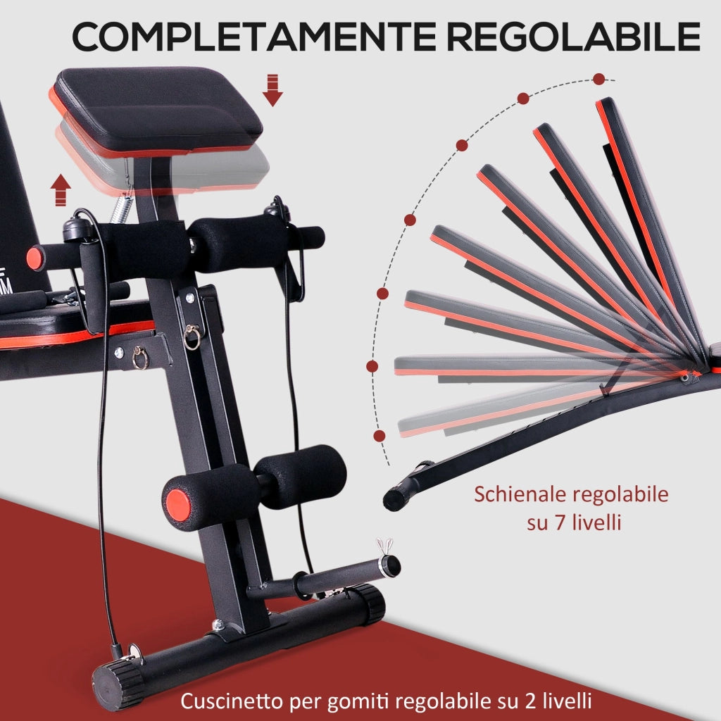 Panca Fitness Pieghevole ¨C Xylo ¨C Multifunzione con Schienale Regolabile a 7 Livelli, Rosso