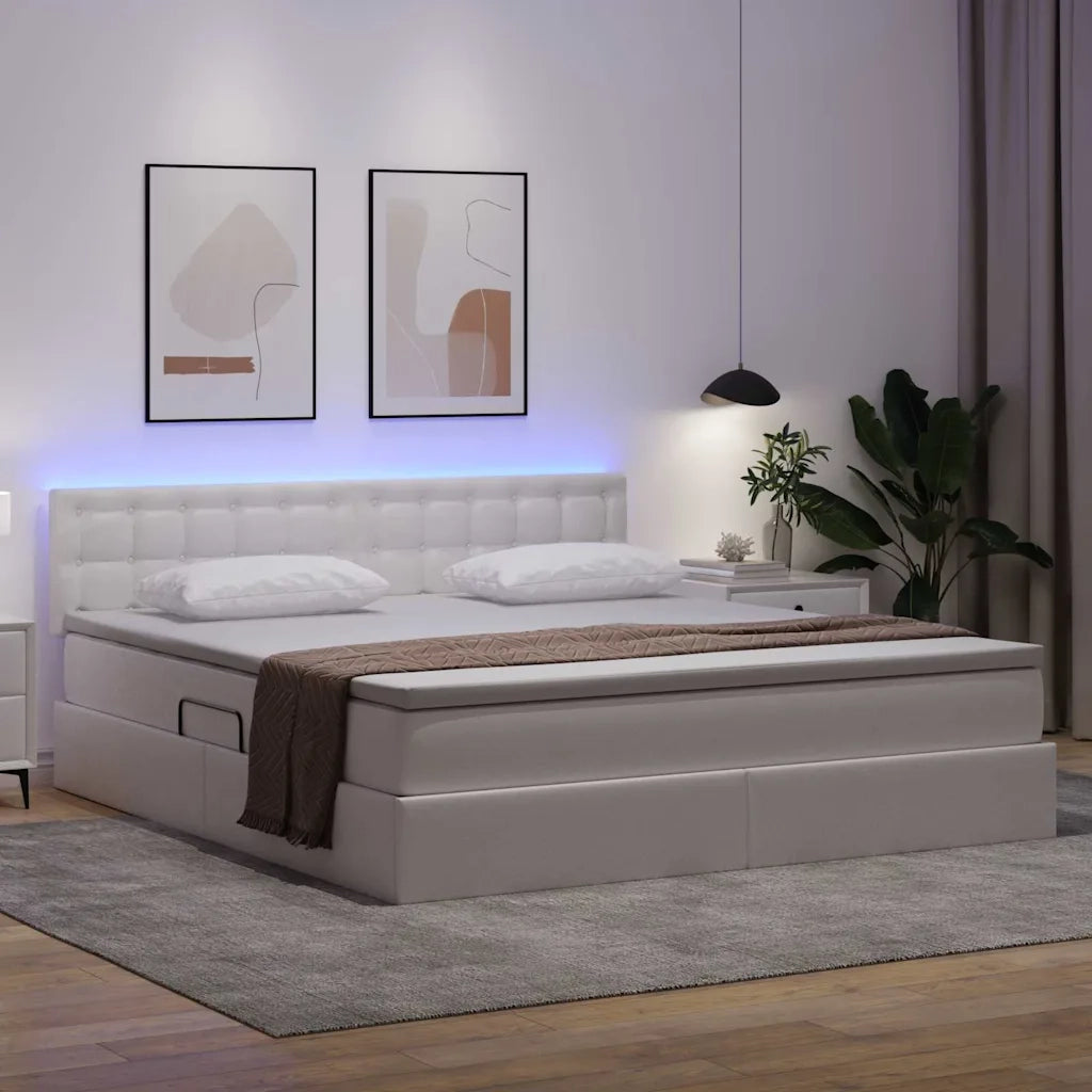 Letto con contenitore e LED con led Bianco Puro 160 x 200 cm
