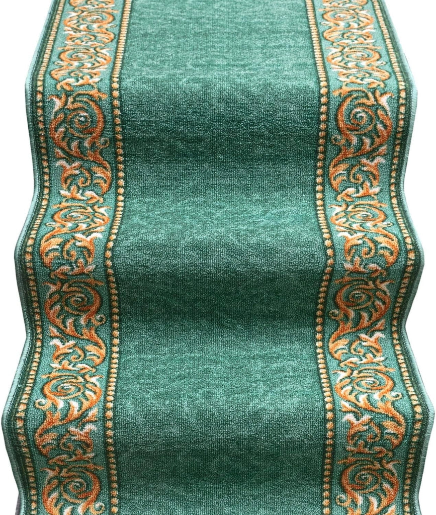 Passatoia Scala Bordata 67x180 cm Ingresso Corridoio Tappeto Cucina Gradini Stile Barocco Verde