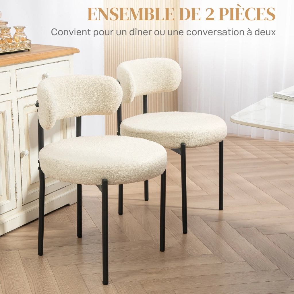 Set 2 Sedie da Pranzo Imbottite ¨C Xylo ¨C Tessuto Beige, Gambe in Metallo Nero, 51x51x76 cm