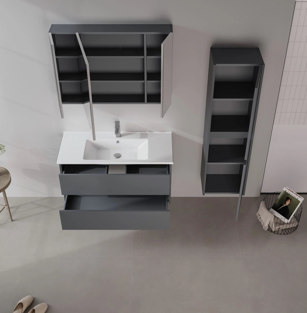 Mobile da bagno con specchio "Side 100" - 100 x 16 x 66 cm - Antracite opaco