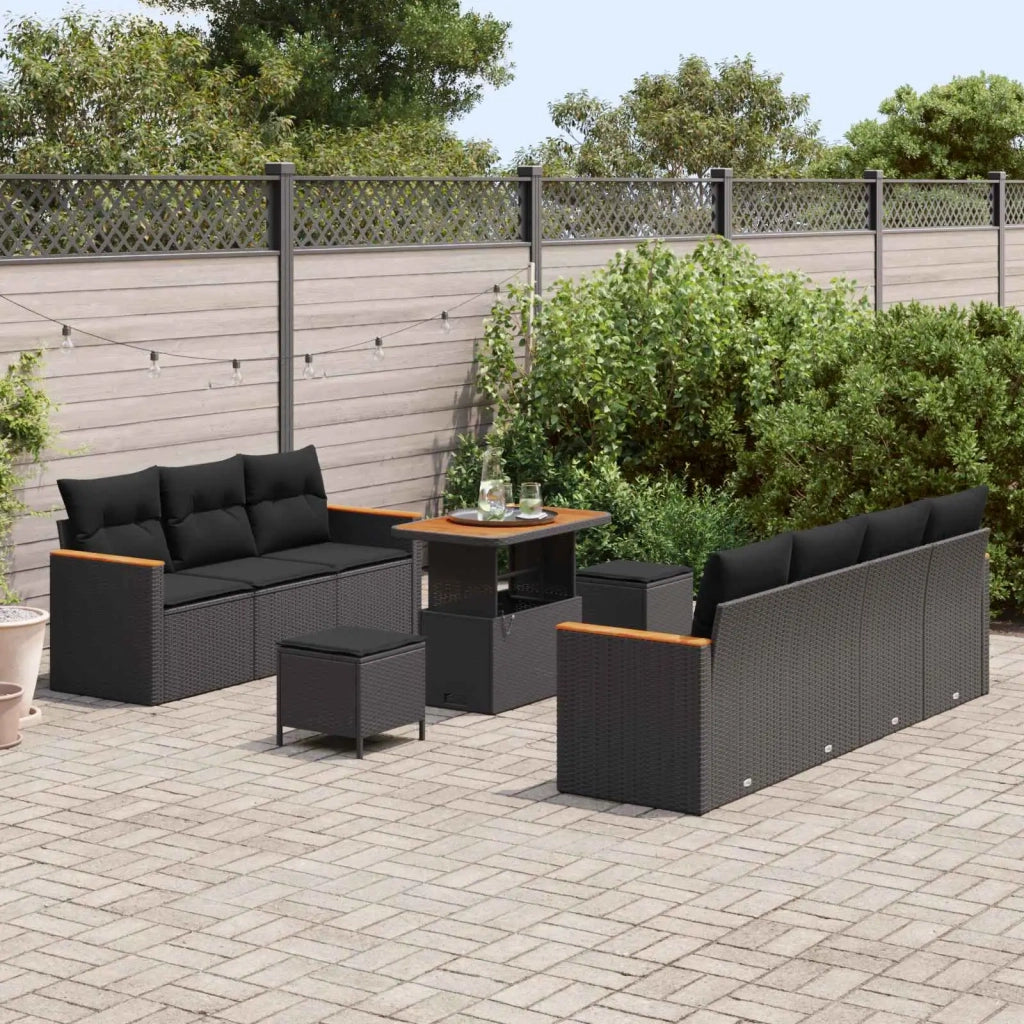 Set Divano da Giardino con cuscino 14 pcs Nero polyrattan