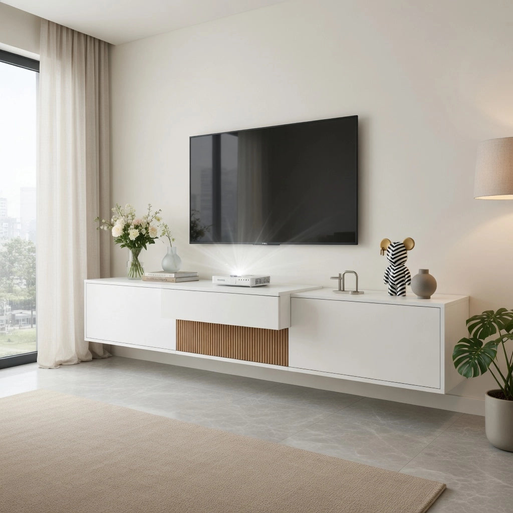 Cassettiera TV bianca in truciolato lunghezza 180 cm