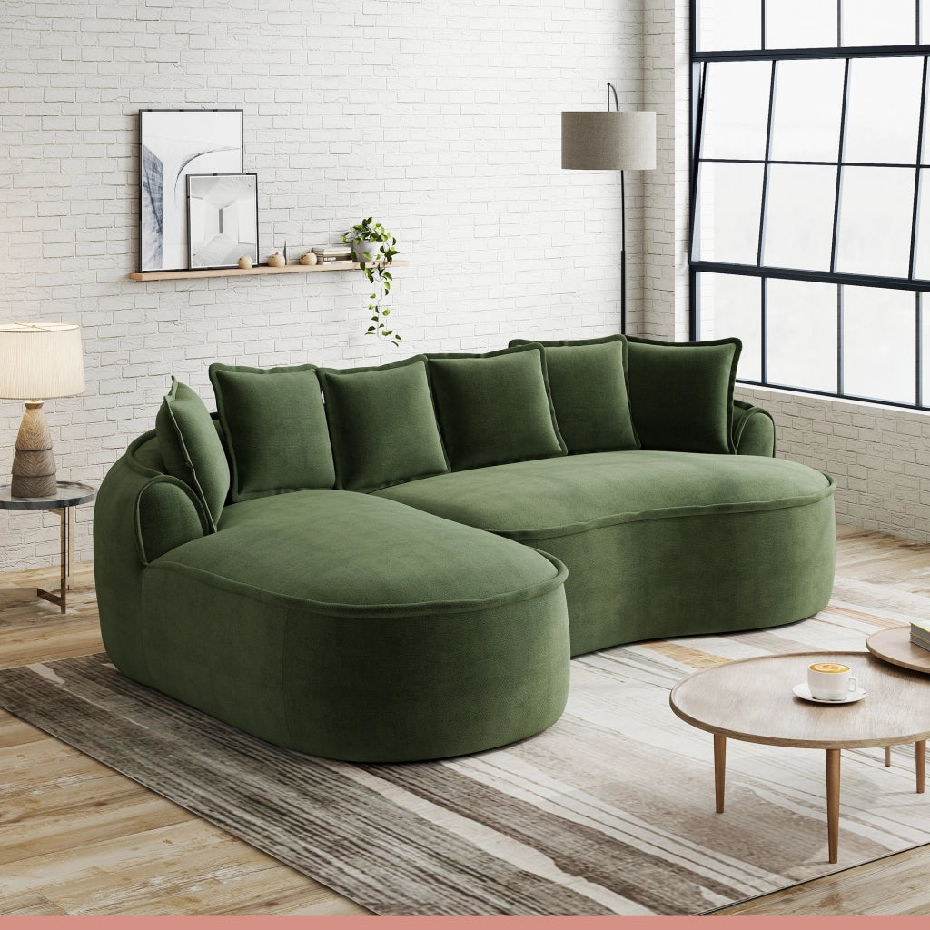 Divano Angolare Modulare con Chaise Longue ¨C Xylo ¨C Tessuto Chenille, Verde, Cuscini