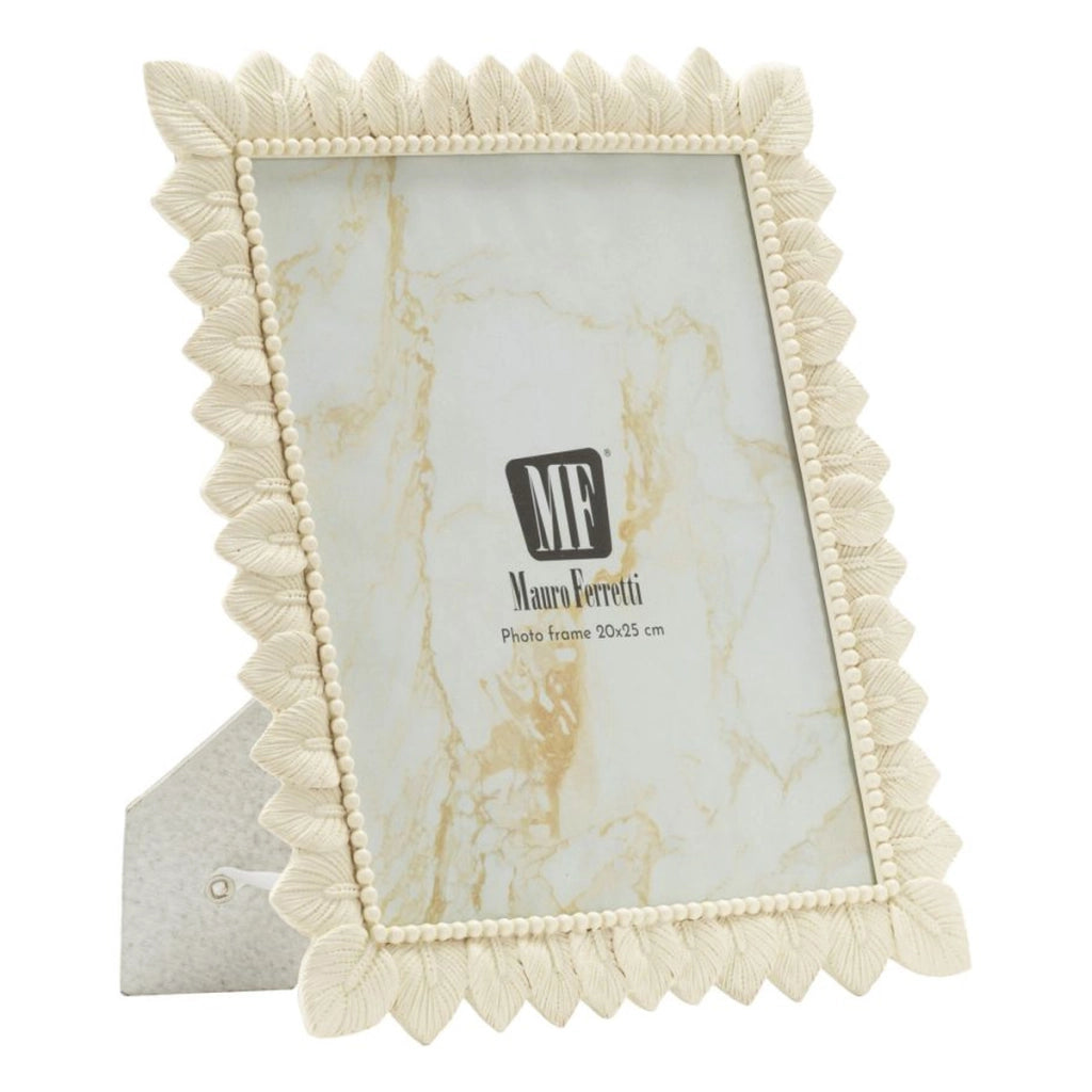 Cornice portafoto Light Leaf in resina crema con foglie 20x25