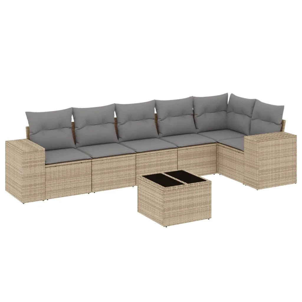 Set Divani da Giardino 7 pz con Cuscini Beige in Polyrattan