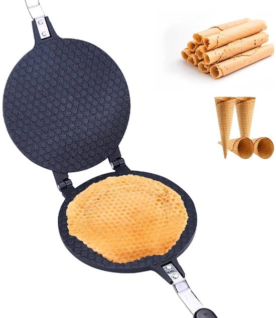 Frittelle maker con maniglia antiscivolo - Lega di alluminio - 38,5 x 17 cm - Duraturo - Resiste a alte temperature - Incluso il kit per fare panettone - Wafelijzer
