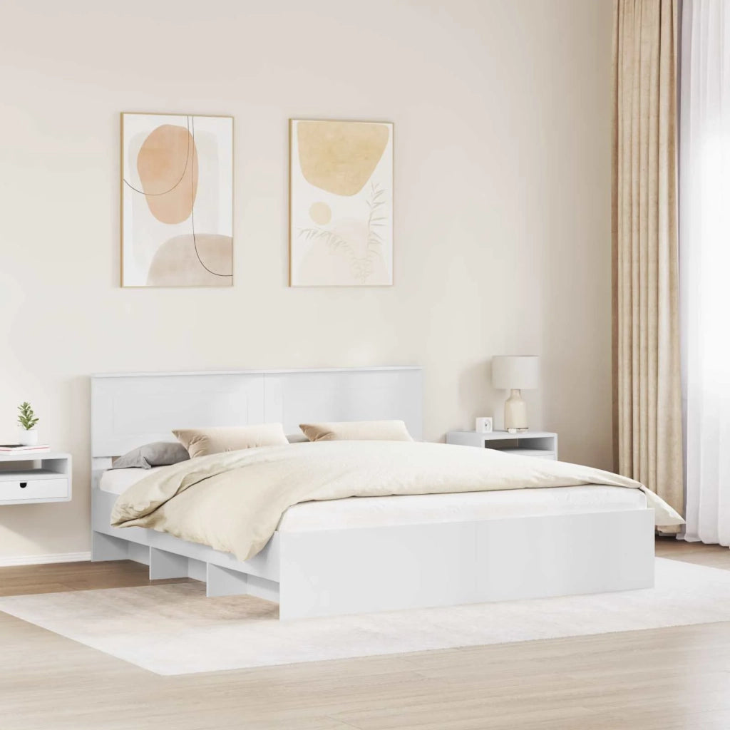 Struttura del letto-Giroletto-Rete del Letto Bianco 200 x 200 cm Legno multistrato 384219