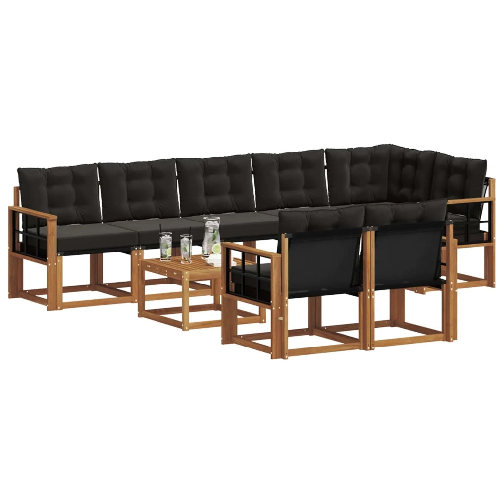 Set di divani da esterno con cuscino 9 pcs Naturale e Nero 3368815