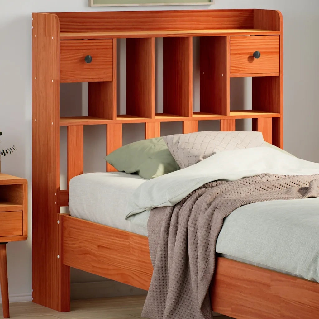 Testiera | Testata con Ripiani Marrone Cera 75 cm in Legno di Pino