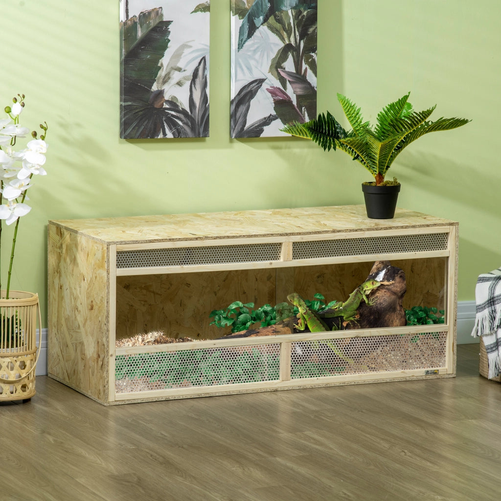 Terrario in legno OSB per rettili con porta scorrevole in vetro ¨C zephmum ¨C 120x50x50 cm naturale