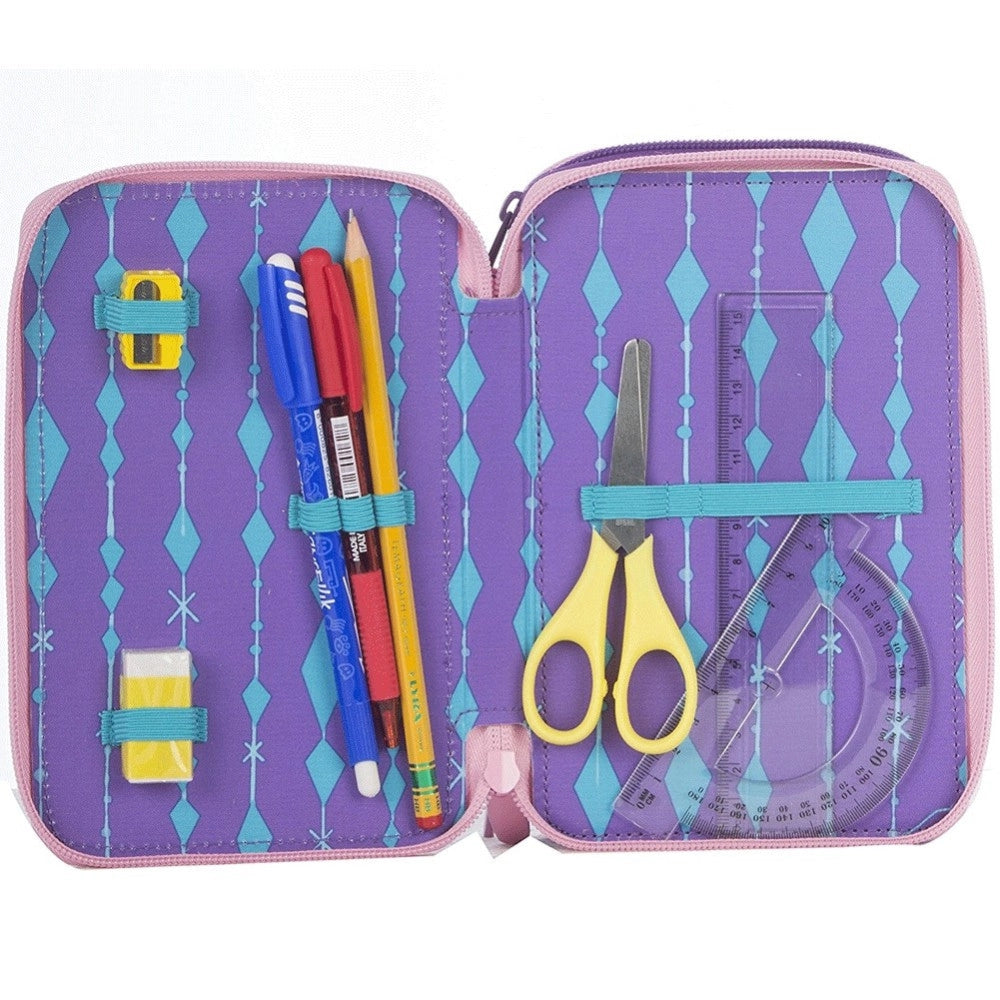 Trade Shop - Astuccio Completo 3 Zip Frozen Elsa Anna Accessoriato Bambine Scuola -