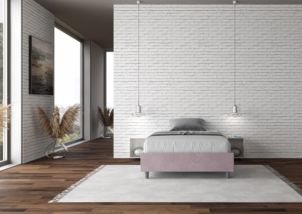 BS COM Letto una piazza e mezza con rete imbottito 130x190 microfibra glicine