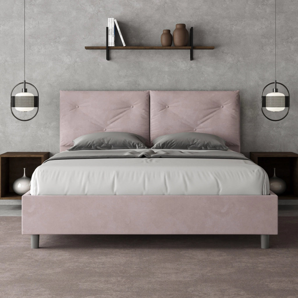 BS COM Letto queen size con rete imbottito 150x210 microfibra glicine Large