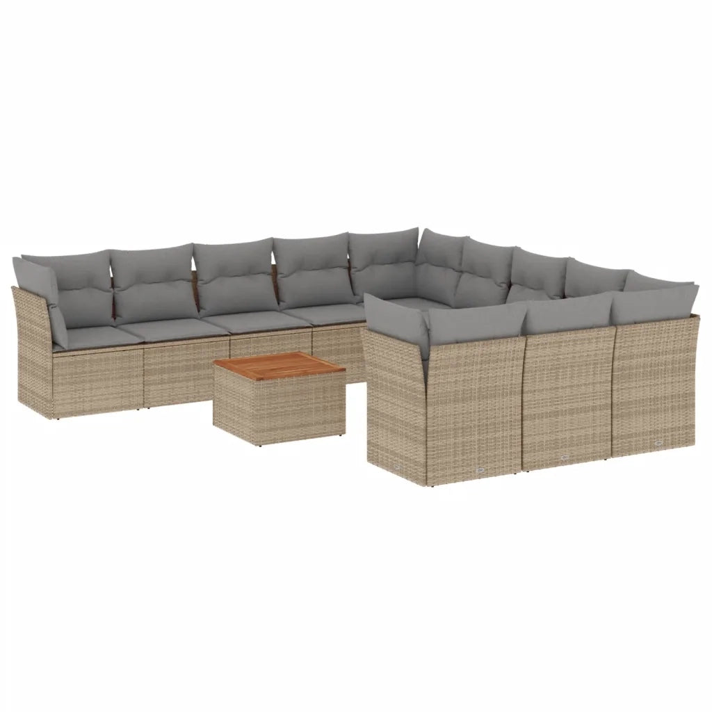 Set Divano da Giardino 12 pz con Cuscini Beige Misto Polyrattan