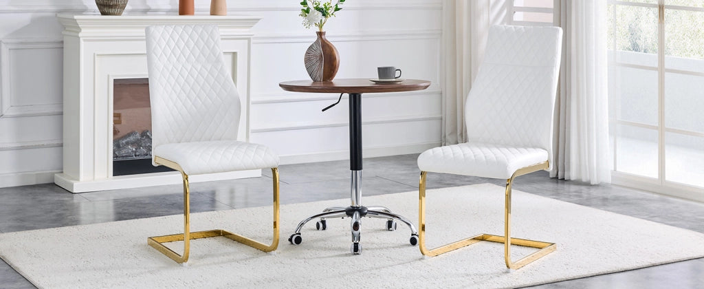 [Set di 2] Sedie da pranzo con motivo a rombi bianchi: schienale alto + comodo cuscino di seduta, struttura in metallo color oro, antiscivolo e resist