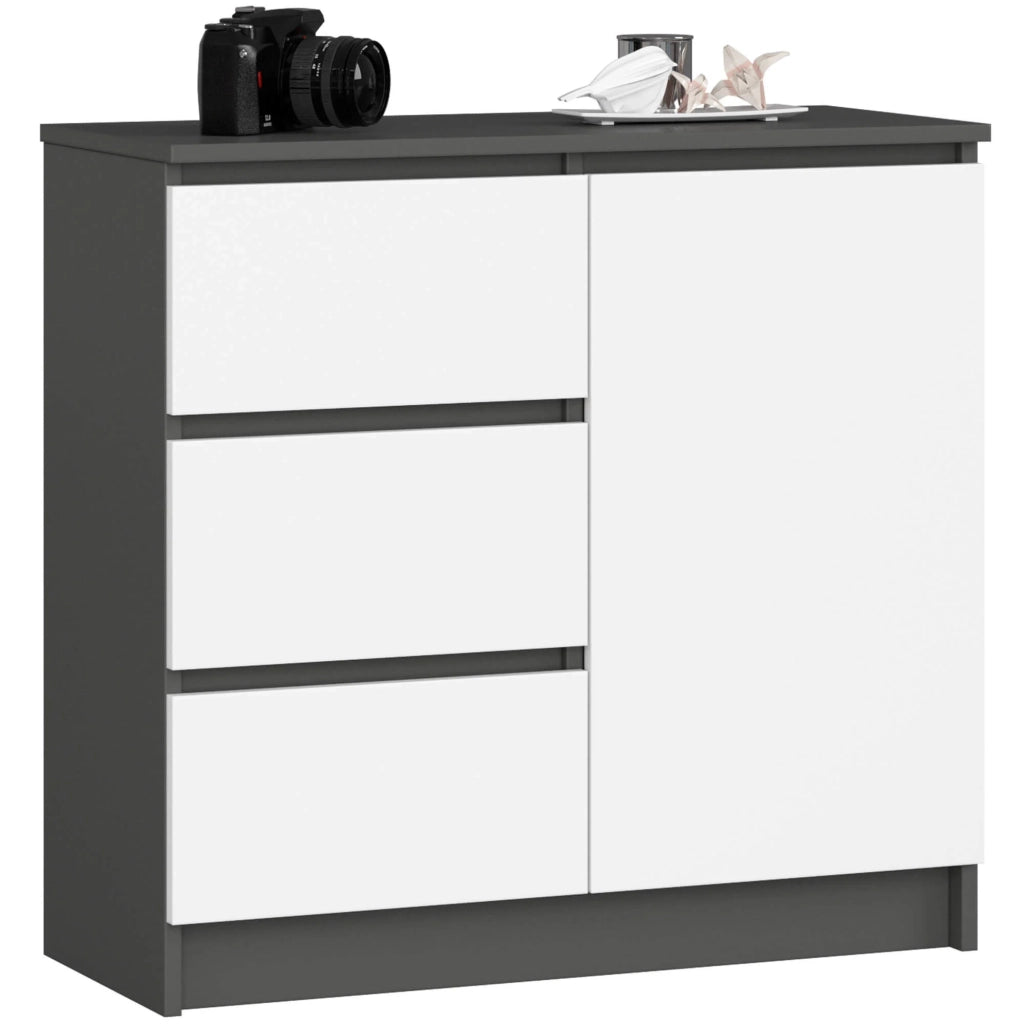 Cassettiera AKORD JERRY Cassettiera Grigia Grafite 80 cm 1 anta 3 cassetti inserto frontale Bianco 80x35x77 cm