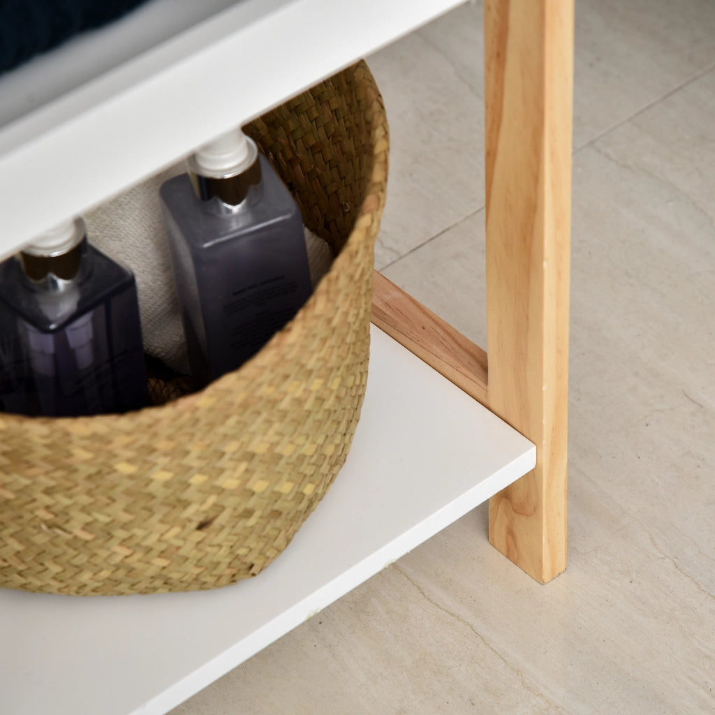 Etagere per Bagno in Bambu con Cestini ¨C Minimal ¨C 32x30x130 cm Bianco Beige