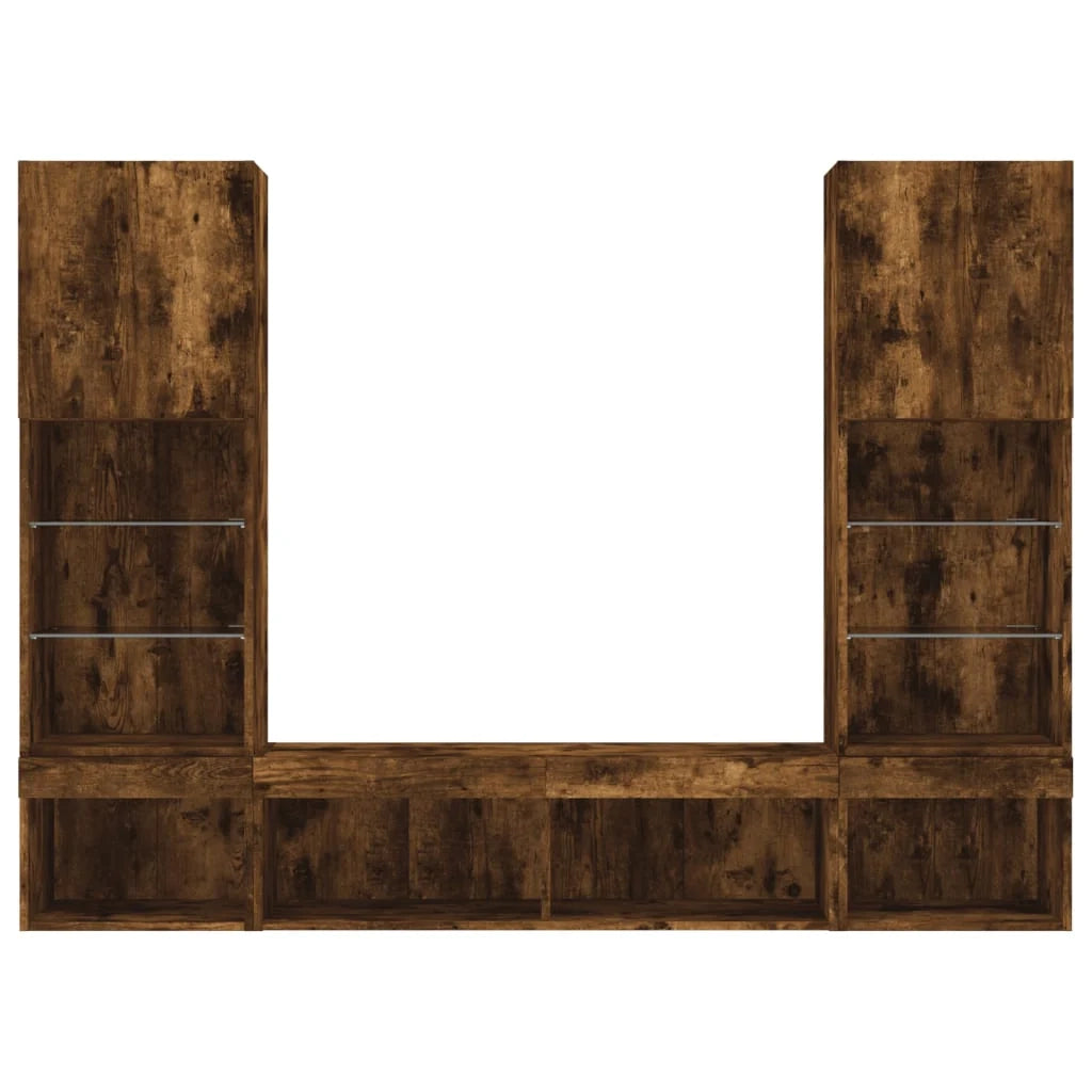 Mobile TV multimediale scaffale TV credenza mobile TV sala da pranzo soggiorno camera da letto con illuminazione a LED 5 pezzi rovere affumicato legno ingegnerizzato marrone 02_0029405
