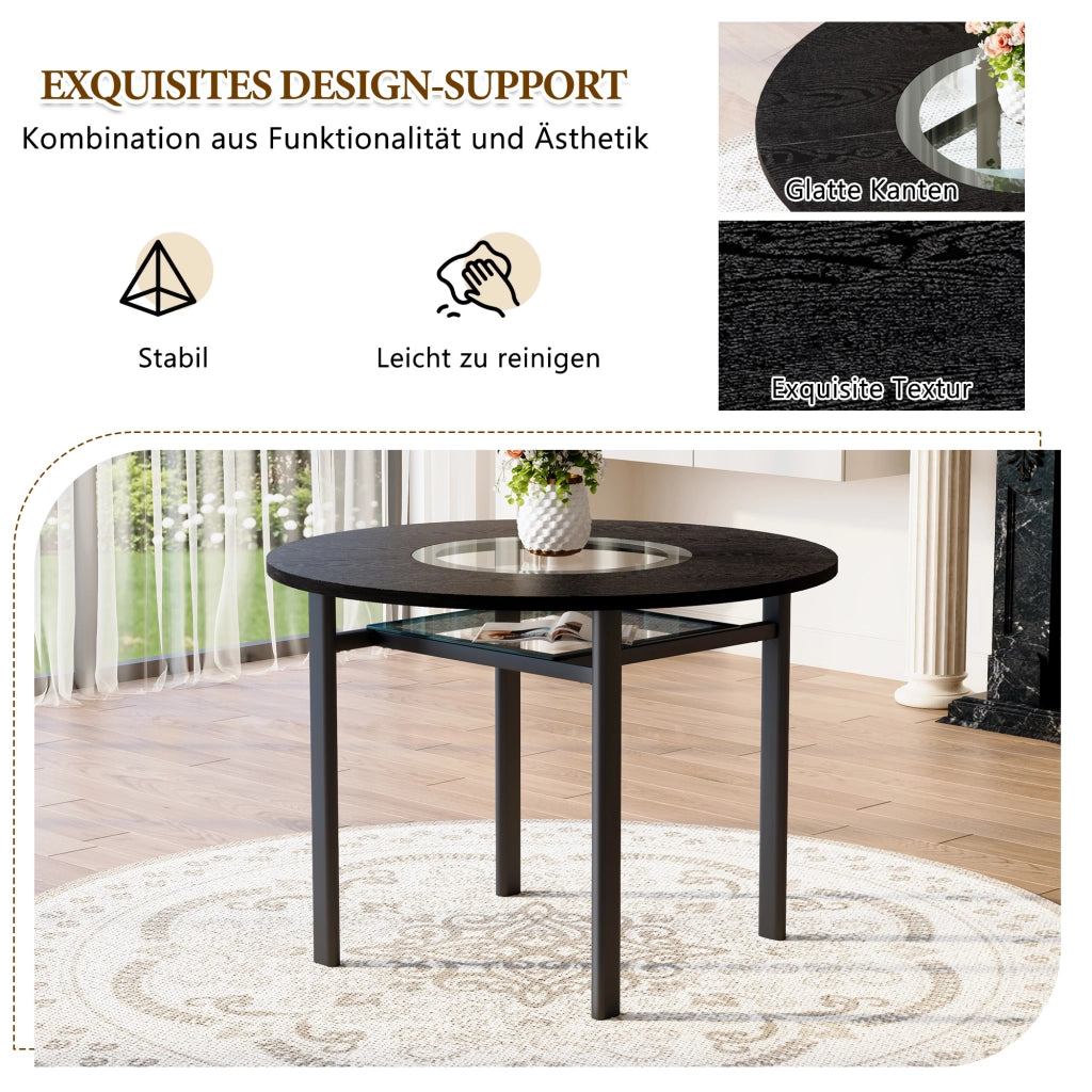 Tavolo da pranzo rotondo per 2-4 persone con inserto in vetro; base in metallo; per sala da pranzo; diametro 100 cm