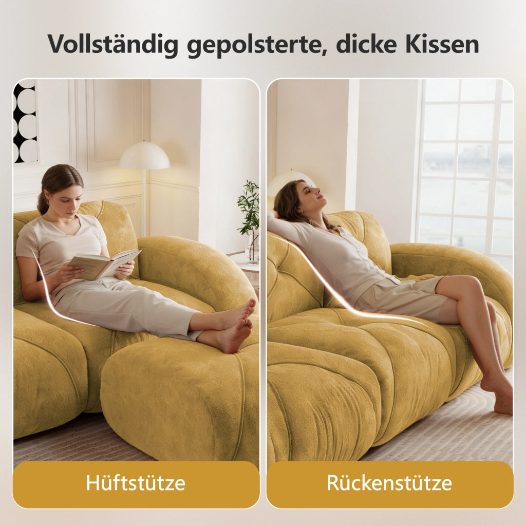 Divano modulare a L con pouf - in chenille con schiuma 32D e base antiscivolo - giallo