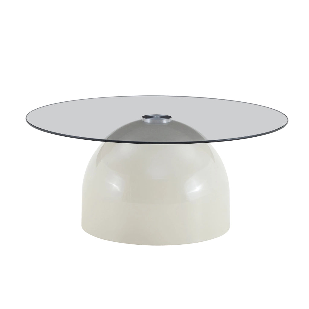 Tavolino da caffè rotondo con piano in vetro e base in acciaio al carbonio per soggiorno Ø 70 × 30 cm grigio