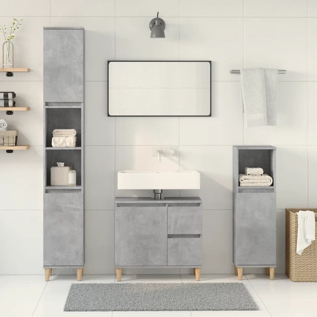 Set Mobili da Bagno 3 pz Grigio Cemento in Legno Multistrato 3324945