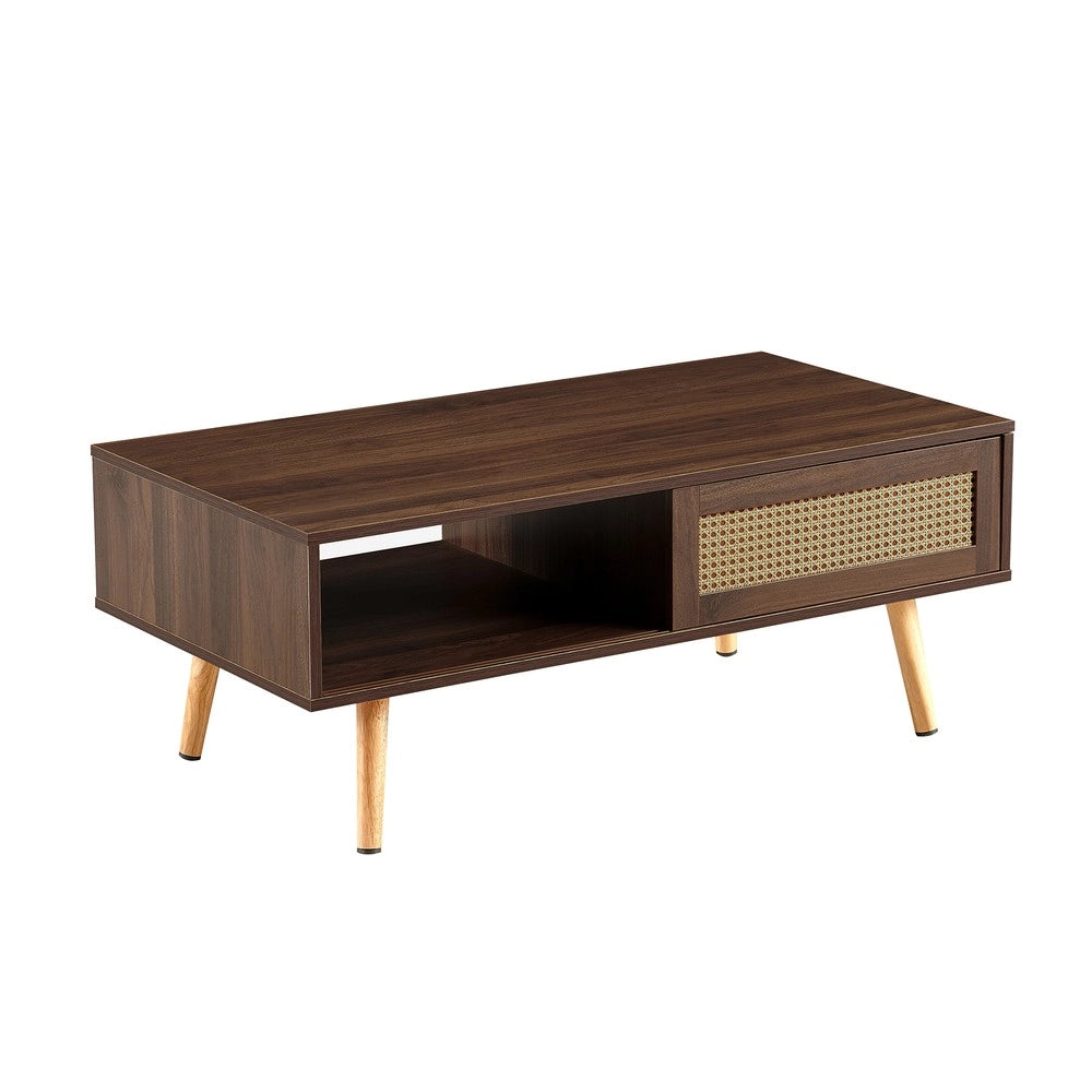 Tavolino da Caff¨¨ con Ante Scorrevoli ¨C MINIMAL ¨C Noce Scuro, Gambe in Legno Massello, 105x55x40 cm