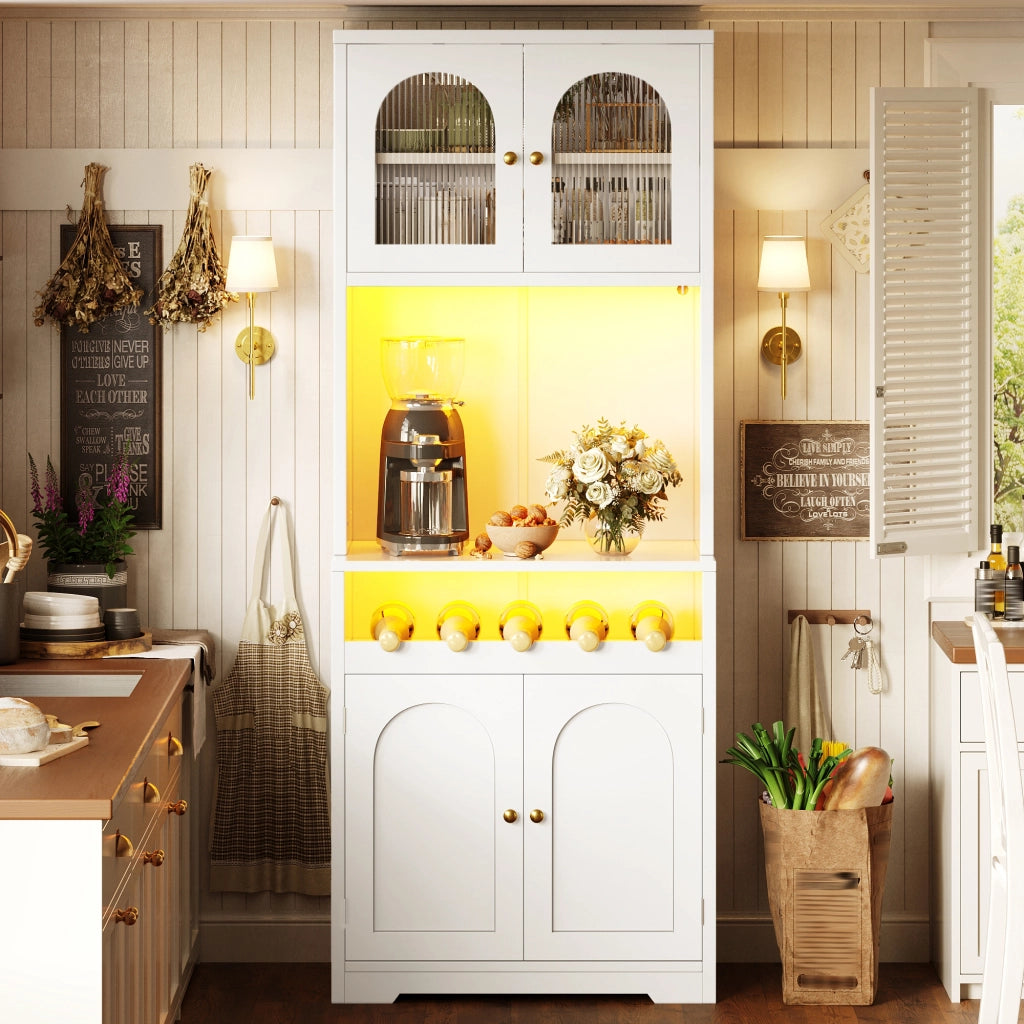 Credenza da cucina con ante; ripiani regolabili e LED RGB; per cucina; bianca