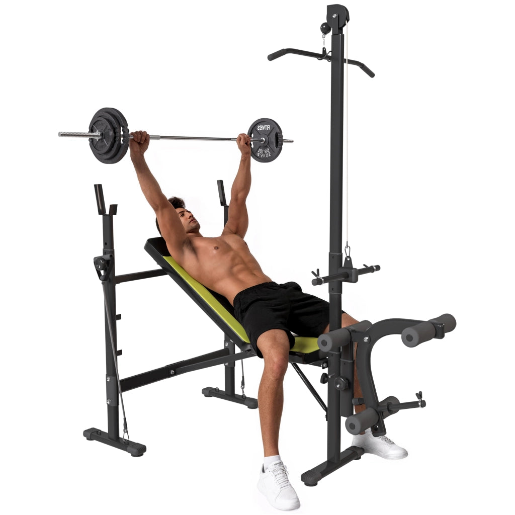 Panca Multifunzione Fitness con Schienale Regolabile e Barra ¨C zephmum ¨C Nero 175x110x202 cm