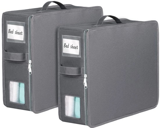 Set di ripostigli per lenzuola 2 in 1, organizzatore di lenzuola pieghevole per armadio con cerniere e vetrina, borsa di stoccaggio Oxford per lenzuola king size e queen size, coperte e federe.