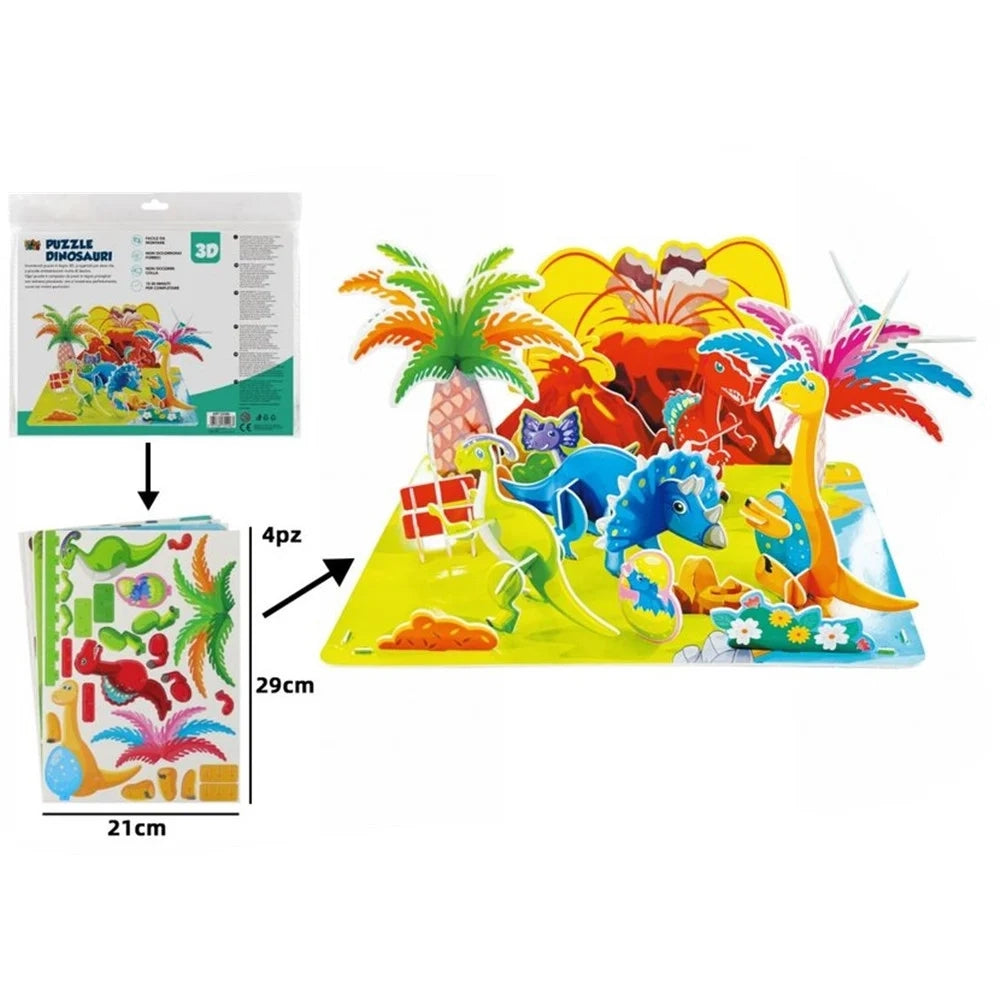Trade Shop - Kit Puzzle 3d Mondo Dei Dinosauri In Miniatura Per Bambini Costruzione Fai Da Te 32408 -