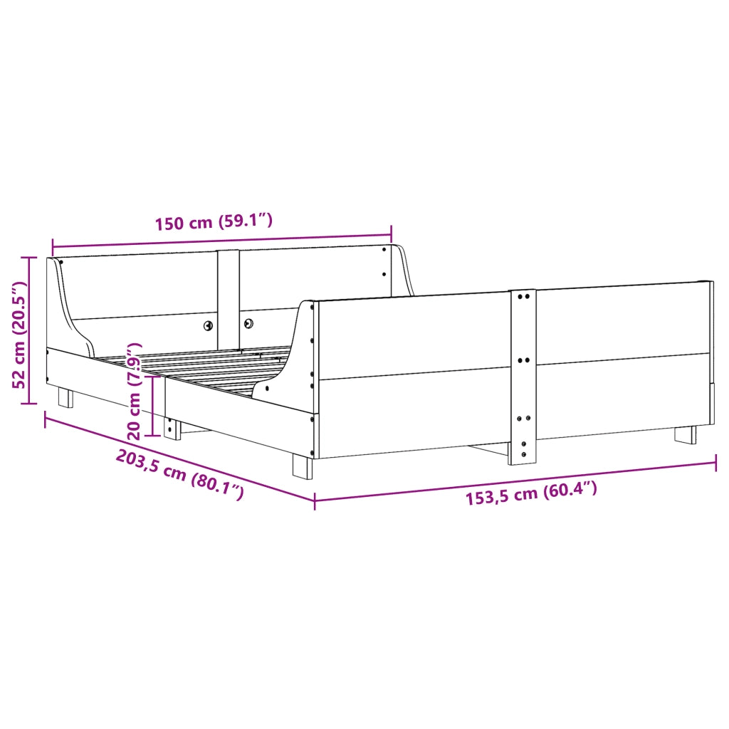 Letto senza Materasso-Struttura Letto Marrone Cera 150x200 cm in Legno di Pino 956048