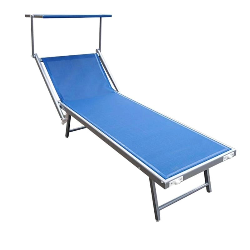 LETTINO STABILIMENTO RIMINI PRENDISOLE IN ALLUMINIIO CON PARASOLE PIEGHEVOLE 61X183/189X38H CM, COLORE BLU