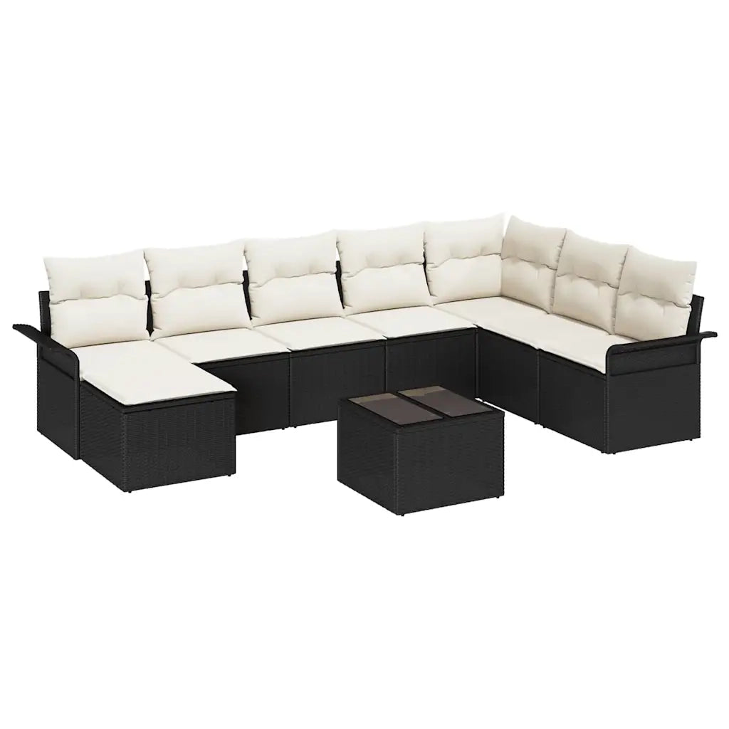 Set Divano da Giardino con cuscino 9 pcs Nero Poly Rattan