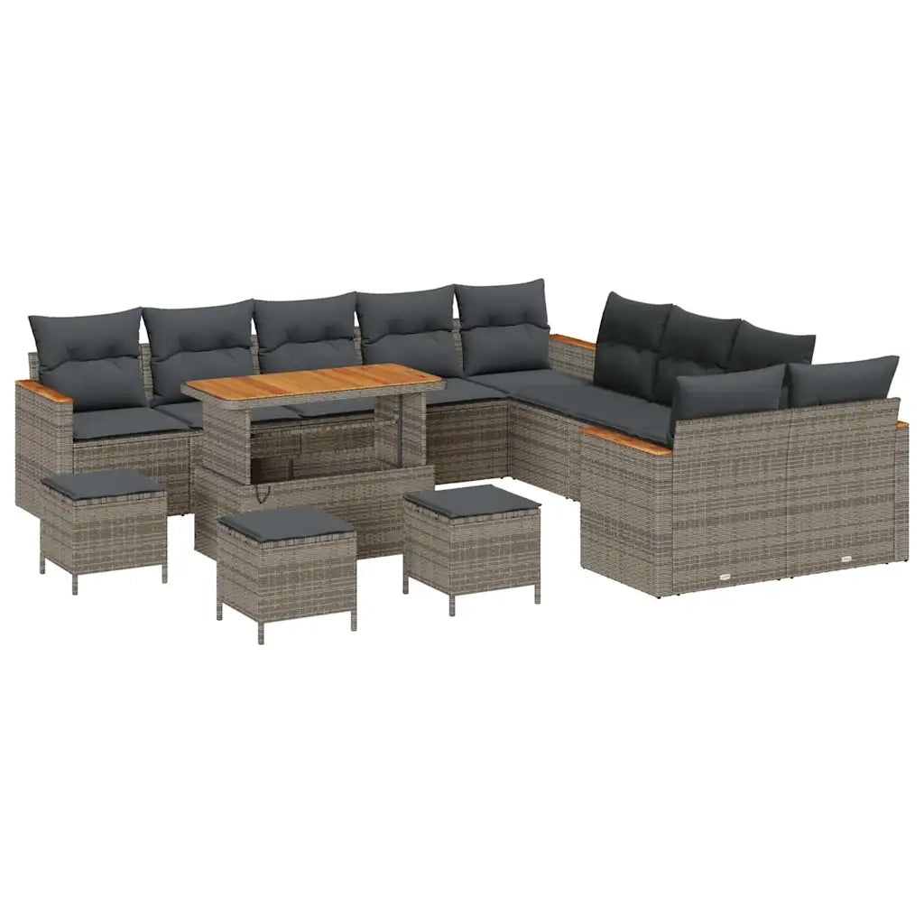 Set Divano da Giardino con cuscino 18 pcs Grigio polyrattan