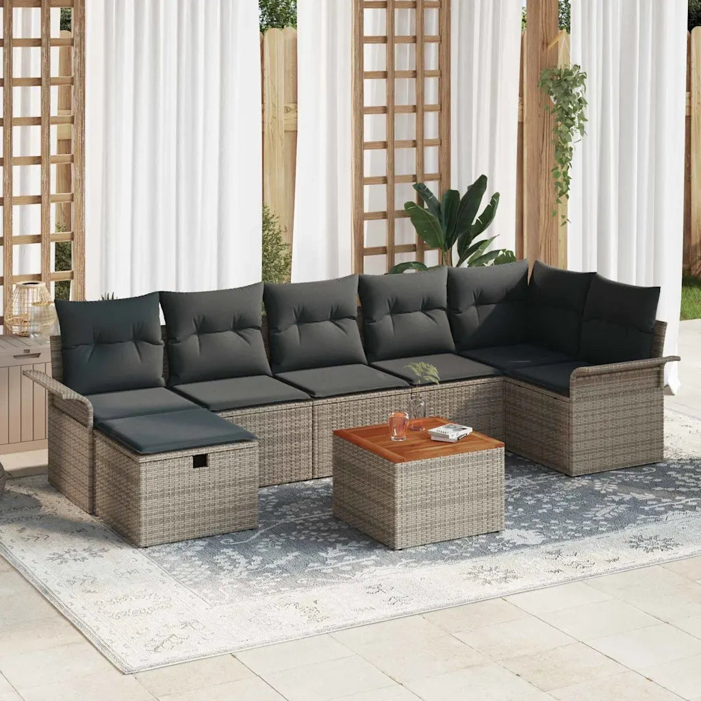 Set Divano da Giardino con cuscino 8 pcs Grigio polyrattan