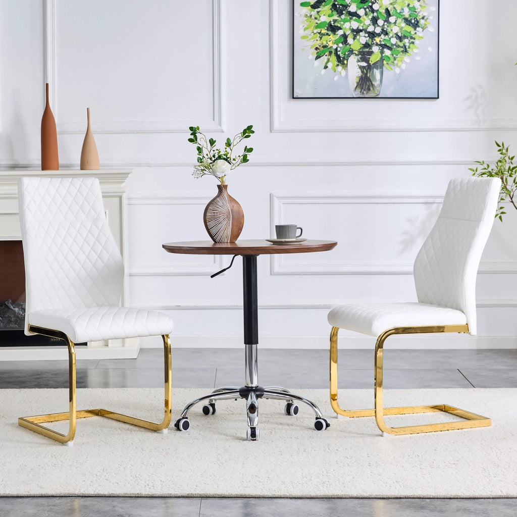Sedia da Pranzo Set da 2 con Schienale Alto Ergonomico e Seduta Imbottita in PU Bianco e Metallo Dorato