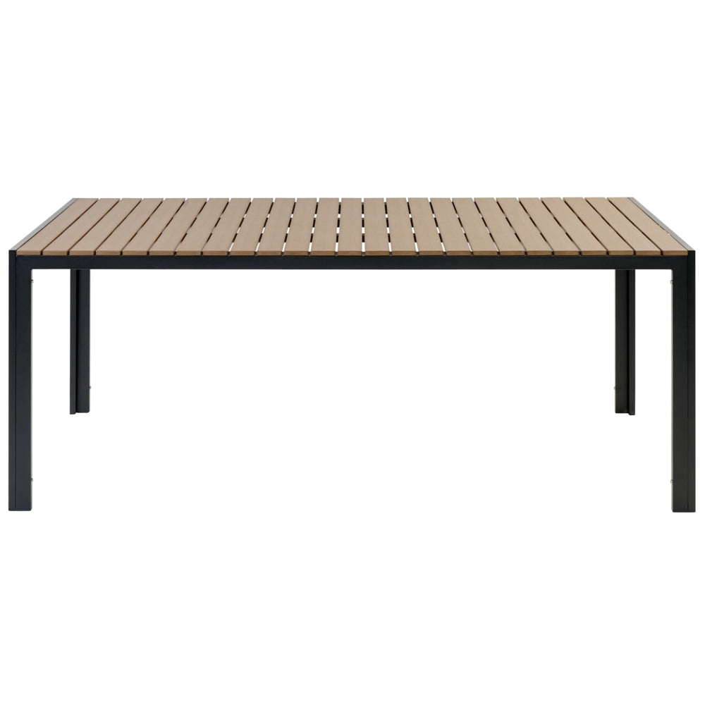 Set da Pranzo da Giardino Tavolo Rettangolare 2 Panche Telaio Alluminio anodizzato Legno Chiaro e Nero esterno terrazzo