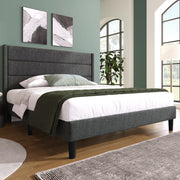 DESMIU Letto Matrimoniale 140 × 200 cm 2 Posti con Testiera Imbottita, senza Materasso, in Tessuto Grigio Scuro