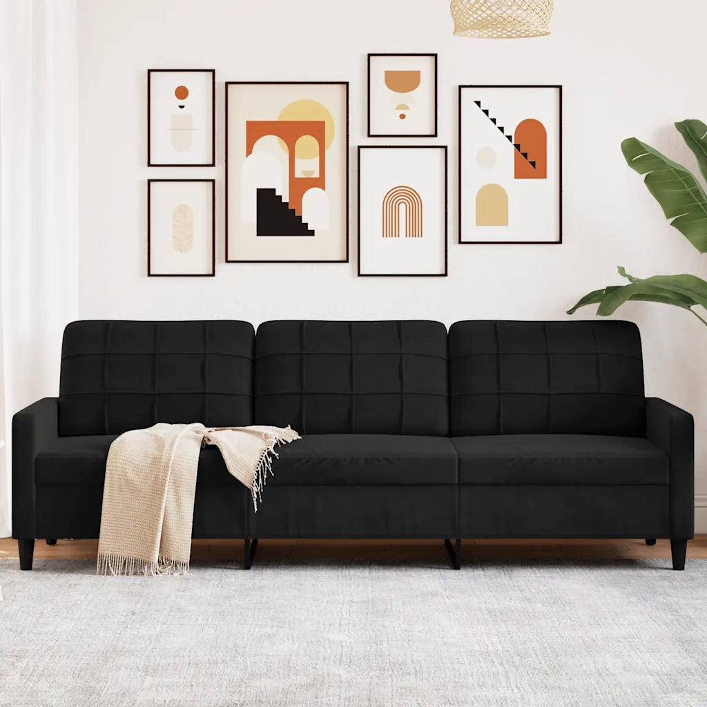 Divano a 3 Posti-Sofa 3 Posti Nero 210 cm in Velluto