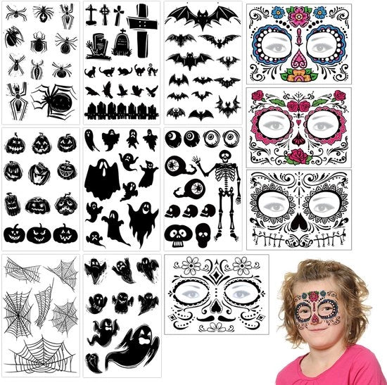 Tatuaggi per Bambini - 8 Fili - Tatuaggi Temporanei - Adesivi Acquatici per Halloween - Tatuaggi Cosplay Realistici - Facili da Applicare - Sostenibili - Tatuaggi Falsi