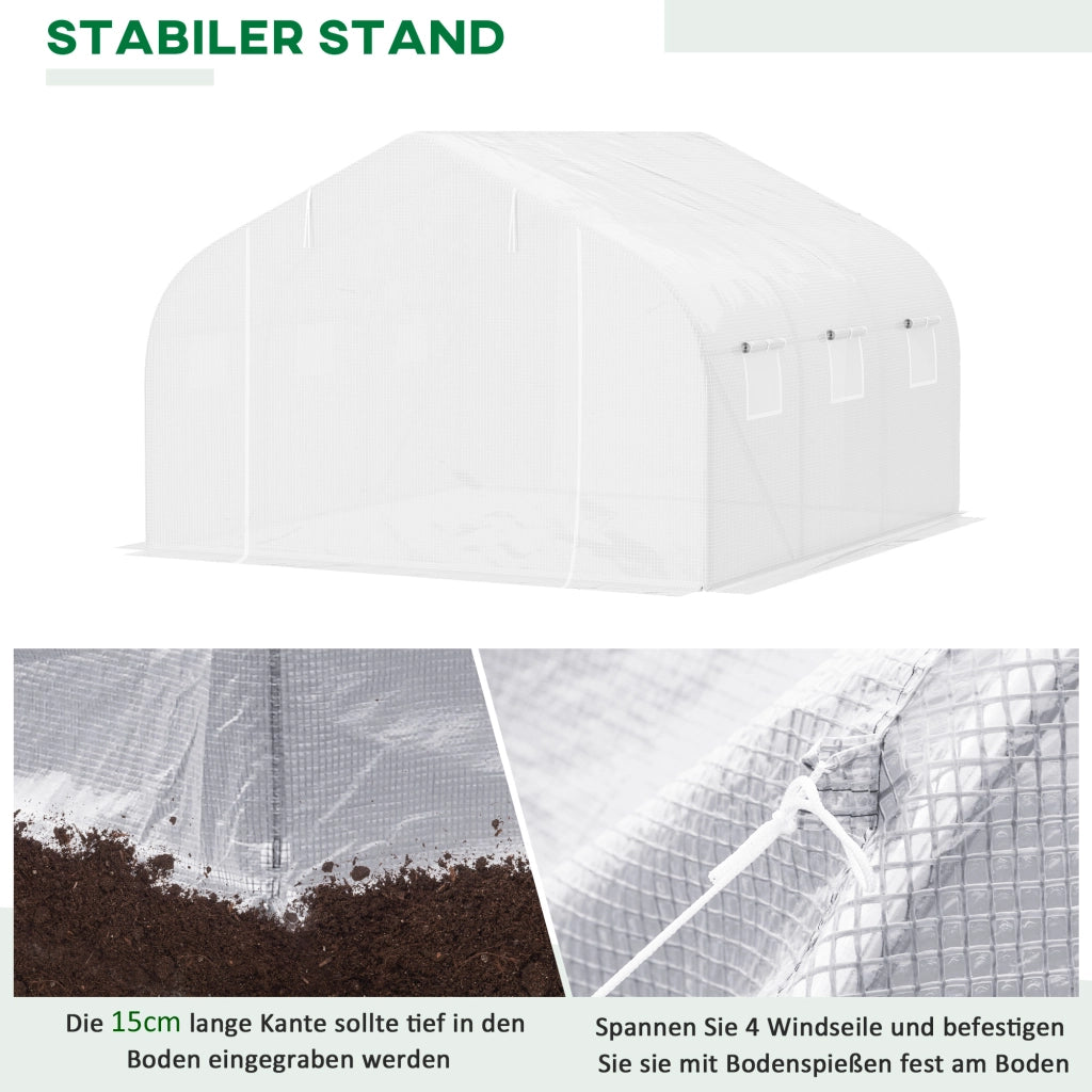Serra in alluminio 3,5x3x3 m con protezione UV, antivento, finestre a rete, ideale per pomodori e piante in giardino o sul balcone, in metallo, bianca