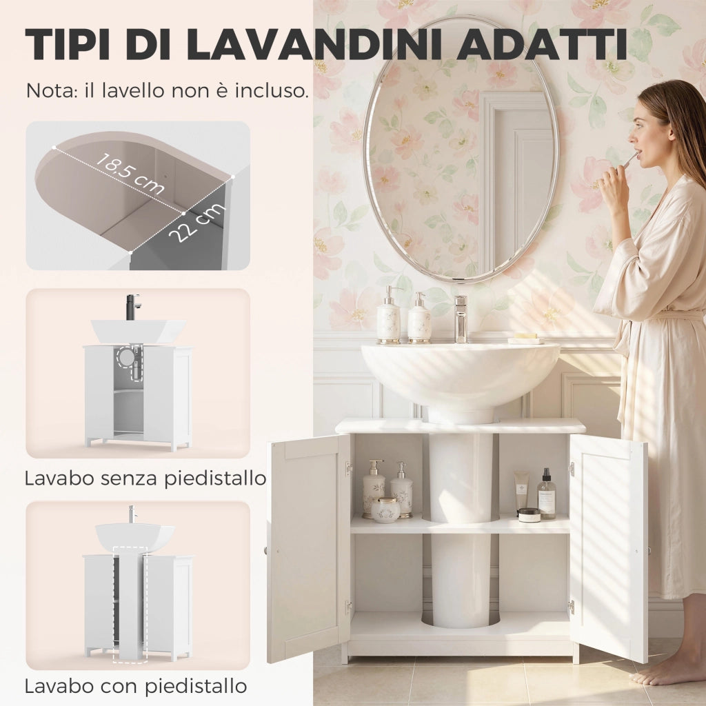 Mobile Sottolavabo a 2 Ante con Ripiano Regolabile ¨C Zephmum ¨C Bianco 60x30x60 cm