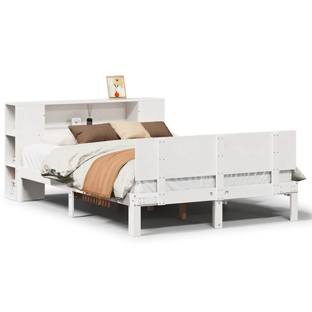 Letto Libreria senza Materasso-Struttura Letto con contenitore Bianco 135x190 cm Legno di Pino 987490