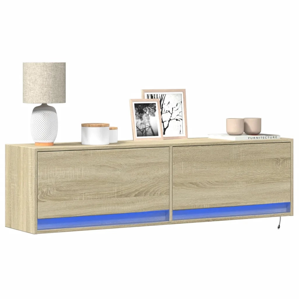 Mobile TV a Parete con Luci LED Rovere Sonoma 140x31x38 cm 852371