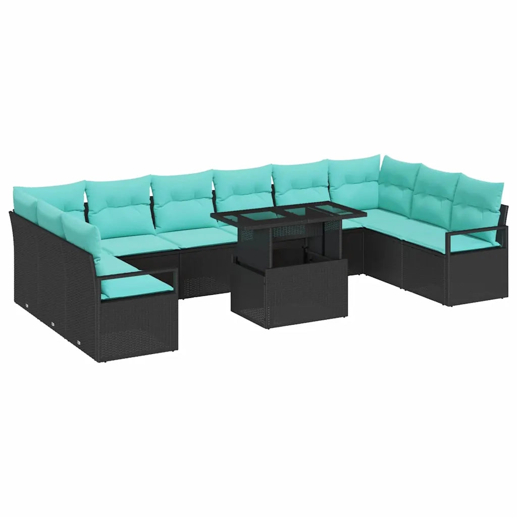 Set Divano da Giardino con cuscino 11 pcs Nero e blu polyrattan 3348902