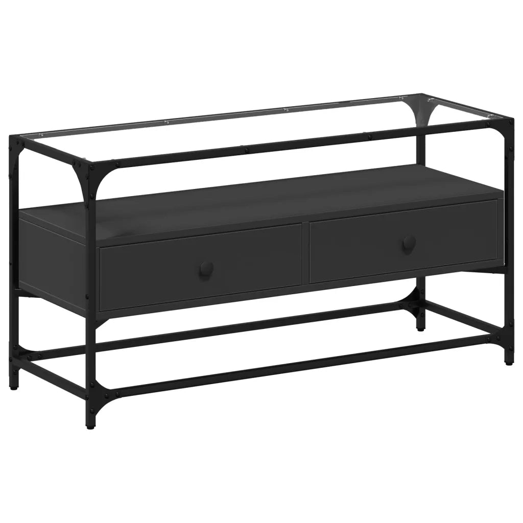Mobile TV con Piano-Credenza TV-Console TV in Vetro Nero 98x35x51 cm Legno Multistrato